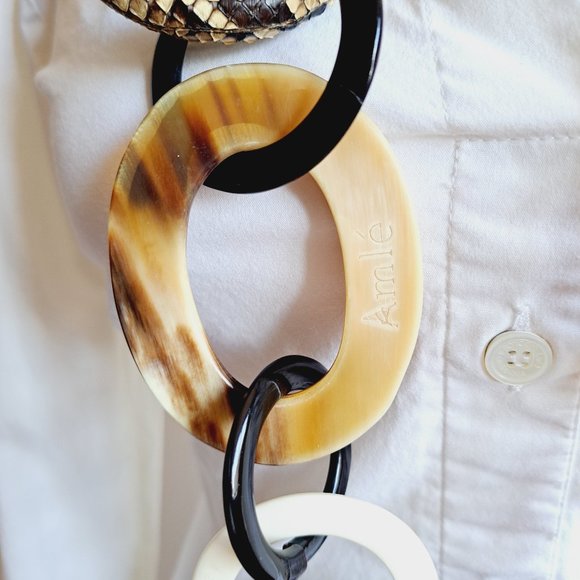 AMLE Italian Python Snakeskin Long Chain Horn Necklace - Picture 7 of 16